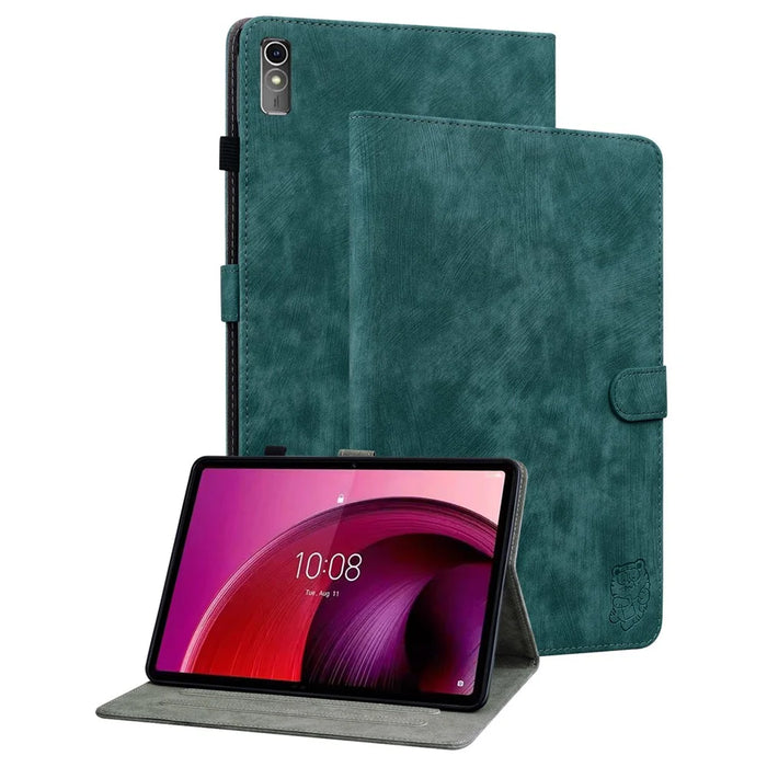 For Lenovo Tab M10 5G Anti-drop Case Imprinted PU Leather Card Holder Tablet Cover - Green - 1