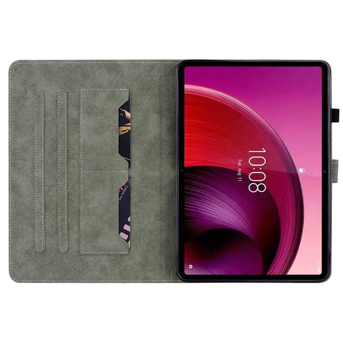 For Lenovo Tab M10 5G Anti-drop Case Imprinted PU Leather Card Holder Tablet Cover - Green - 2