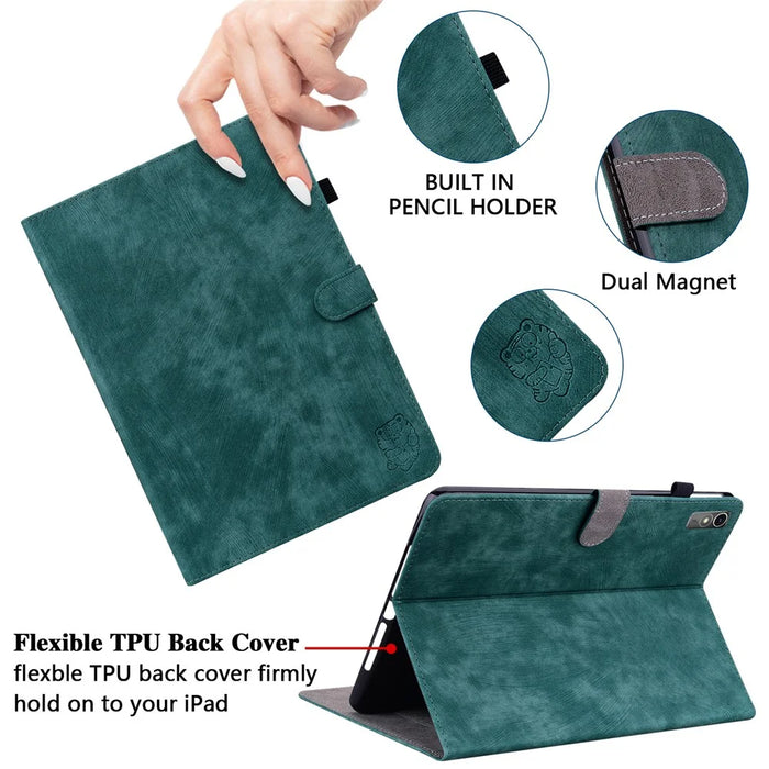 For Lenovo Tab M10 5G Anti-drop Case Imprinted PU Leather Card Holder Tablet Cover - Green - 5