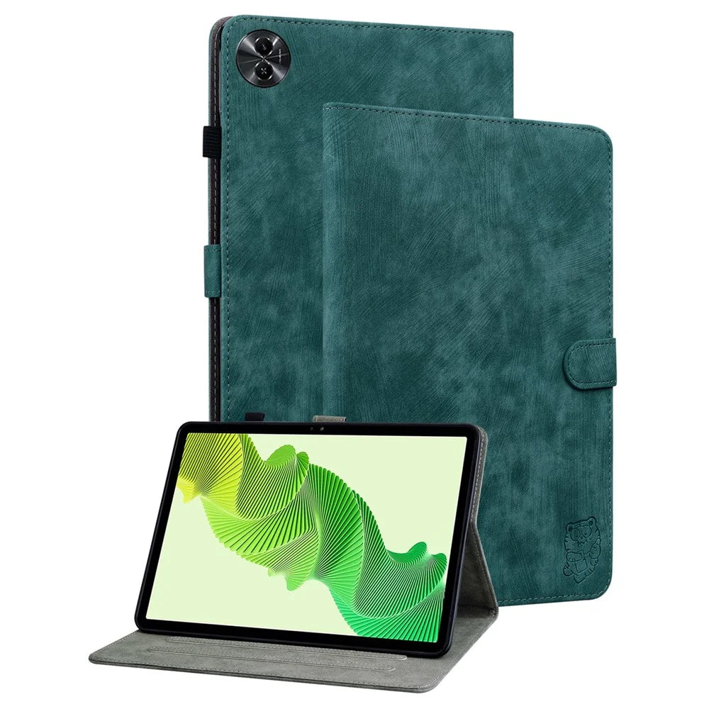 For Realme Pad 2 PU Leather Case Imprinted Card Holder Tablet Stand Cover - Green - 1