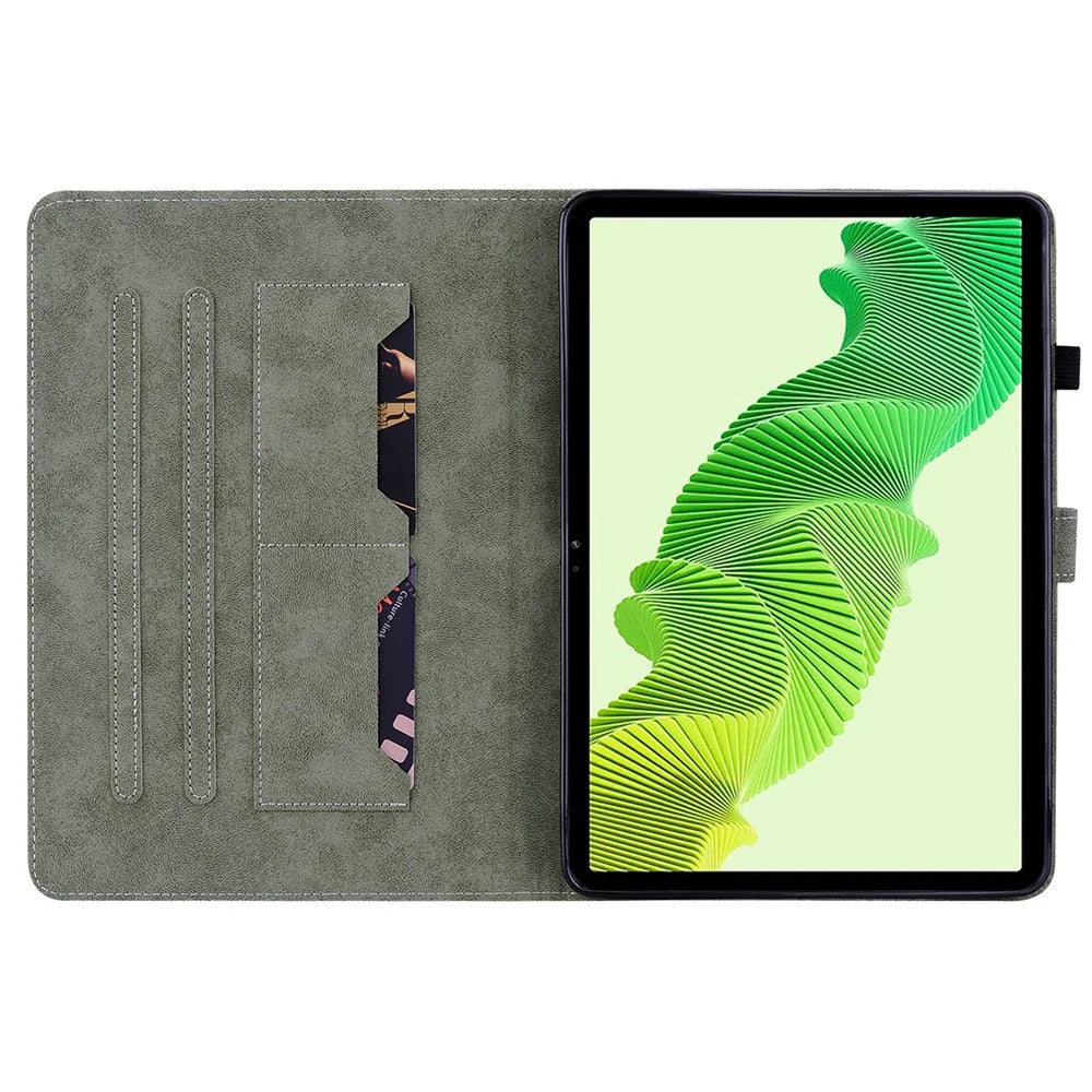 For Realme Pad 2 PU Leather Case Imprinted Card Holder Tablet Stand Cover - Green - 2