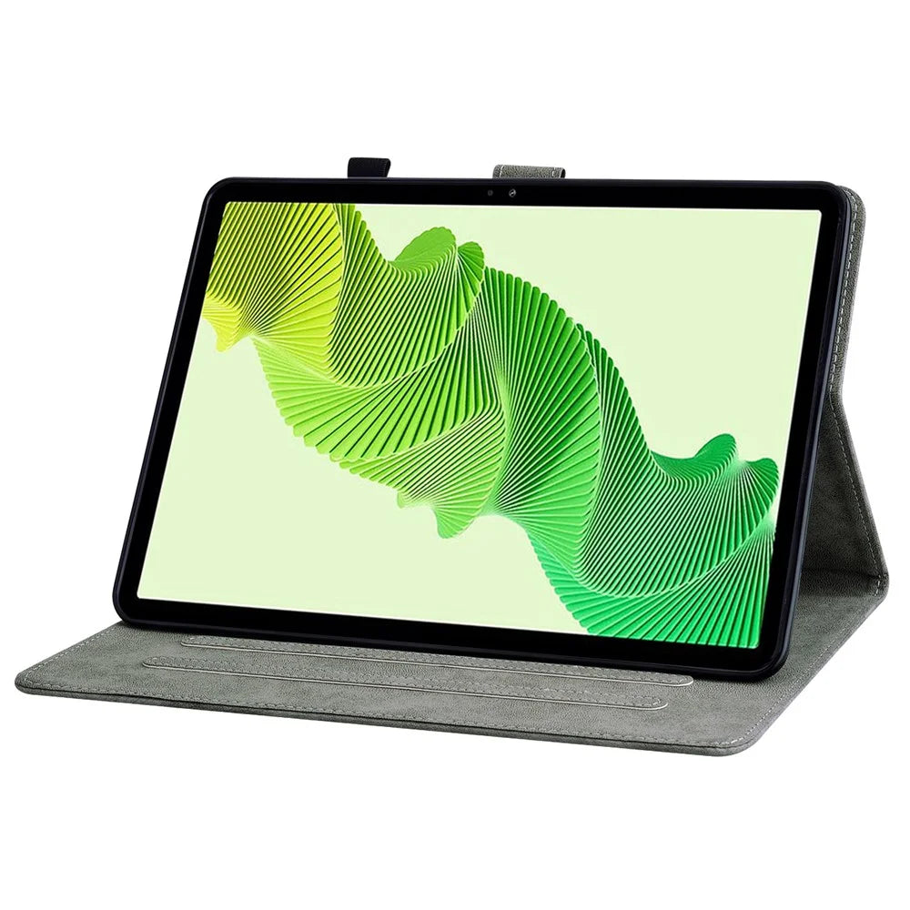 For Realme Pad 2 PU Leather Case Imprinted Card Holder Tablet Stand Cover - Green - 3