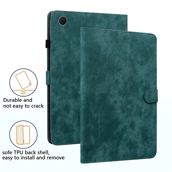 For Samsung Galaxy Tab A9 Leather Cover Cute Tiger Imprint Adjustable Stand Tablet Case - Green - 6