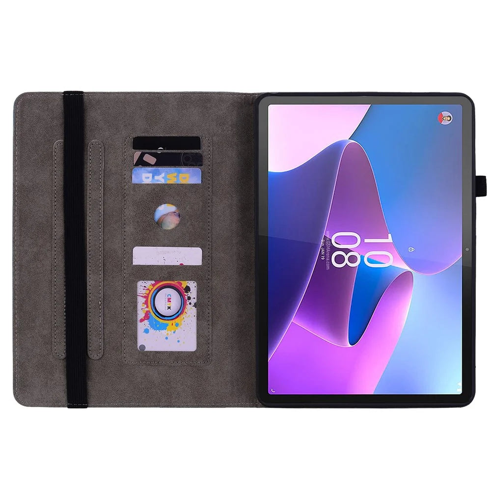 For Lenovo Tab P12 Tablet Cover PU Leather Card Holder Butterfly Rose Imprinted Case - Pink - 2