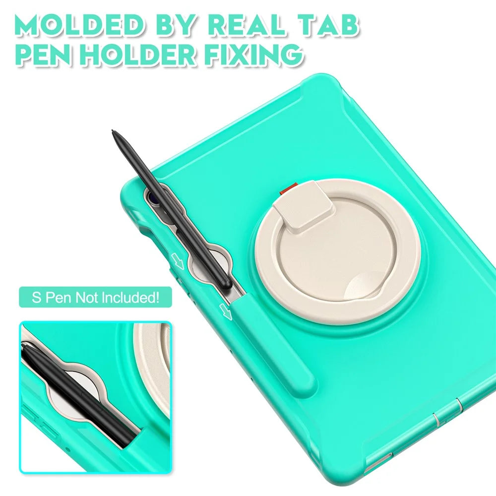 For Samsung Galaxy Tab S10 Lite / S10 FE / S9 FE / S7 T870 / S8 X700 / S9 X710 Case Kickstand Tablet Cover with Pen Slot - Mint Green - 5