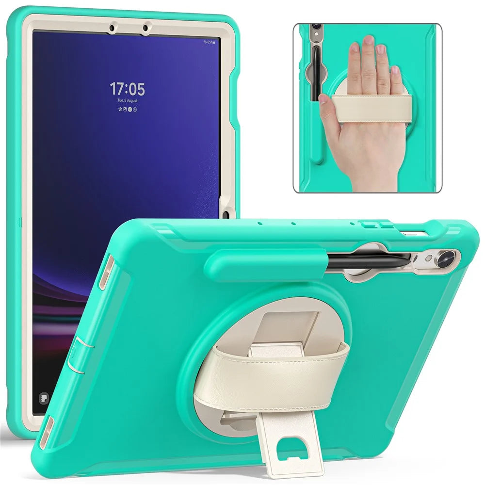 For Samsung Galaxy Tab S10 Lite / S10 FE / S9 FE / S7 T870 / S8 X700 / S9 X710 Case PC+TPU Kickstand Tablet Cover with Pen Slot - Mint Green - 1
