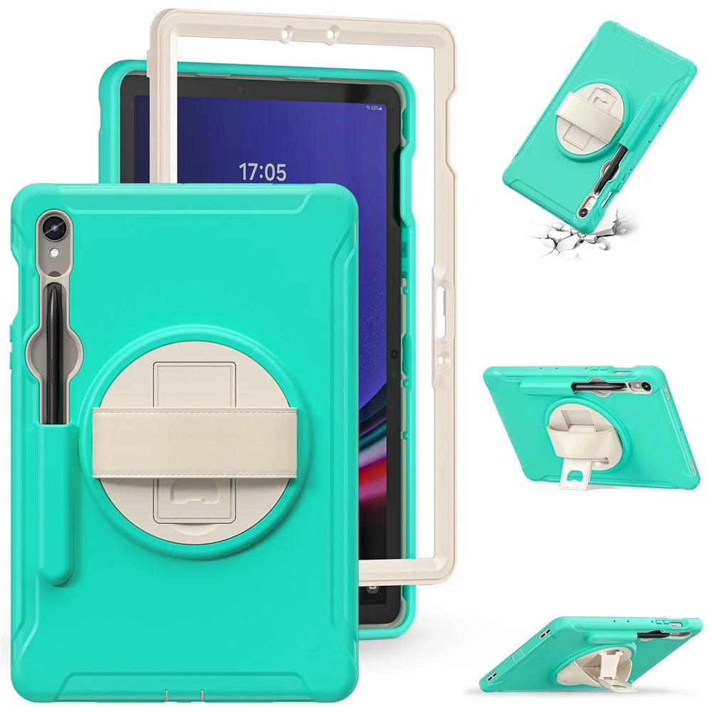 For Samsung Galaxy Tab S10 Lite / S10 FE / S9 FE / S7 T870 / S8 X700 / S9 X710 Case PC+TPU Kickstand Tablet Cover with Pen Slot - Mint Green - 2