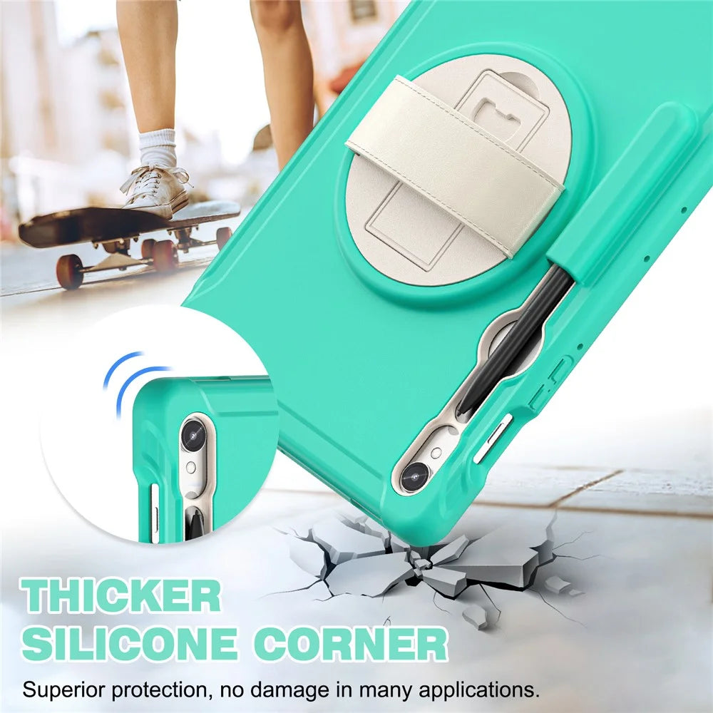 For Samsung Galaxy Tab S10 Lite / S10 FE / S9 FE / S7 T870 / S8 X700 / S9 X710 Case PC+TPU Kickstand Tablet Cover with Pen Slot - Mint Green - 5