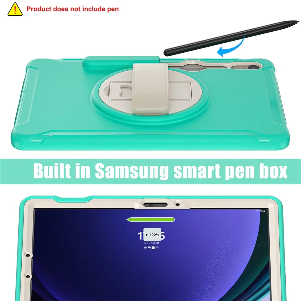 For Samsung Galaxy Tab S10 Lite / S10 FE / S9 FE / S7 T870 / S8 X700 / S9 X710 Case PC+TPU Kickstand Tablet Cover with Pen Slot - Mint Green - 6