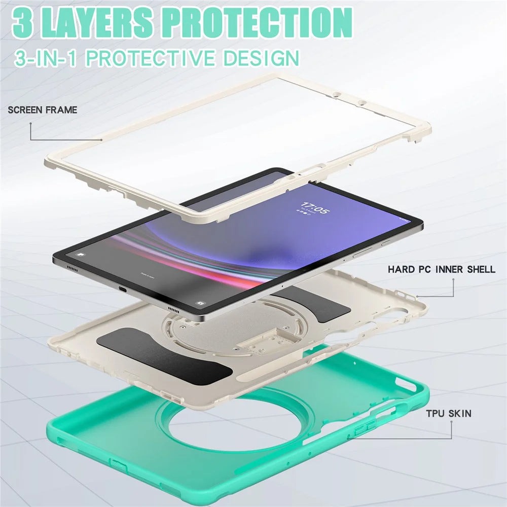 For Samsung Galaxy Tab S10 Lite / S10 FE / S9 FE / S7 T870 / S8 X700 / S9 X710 Case PC+TPU Kickstand Tablet Cover with Pen Slot - Mint Green - 7