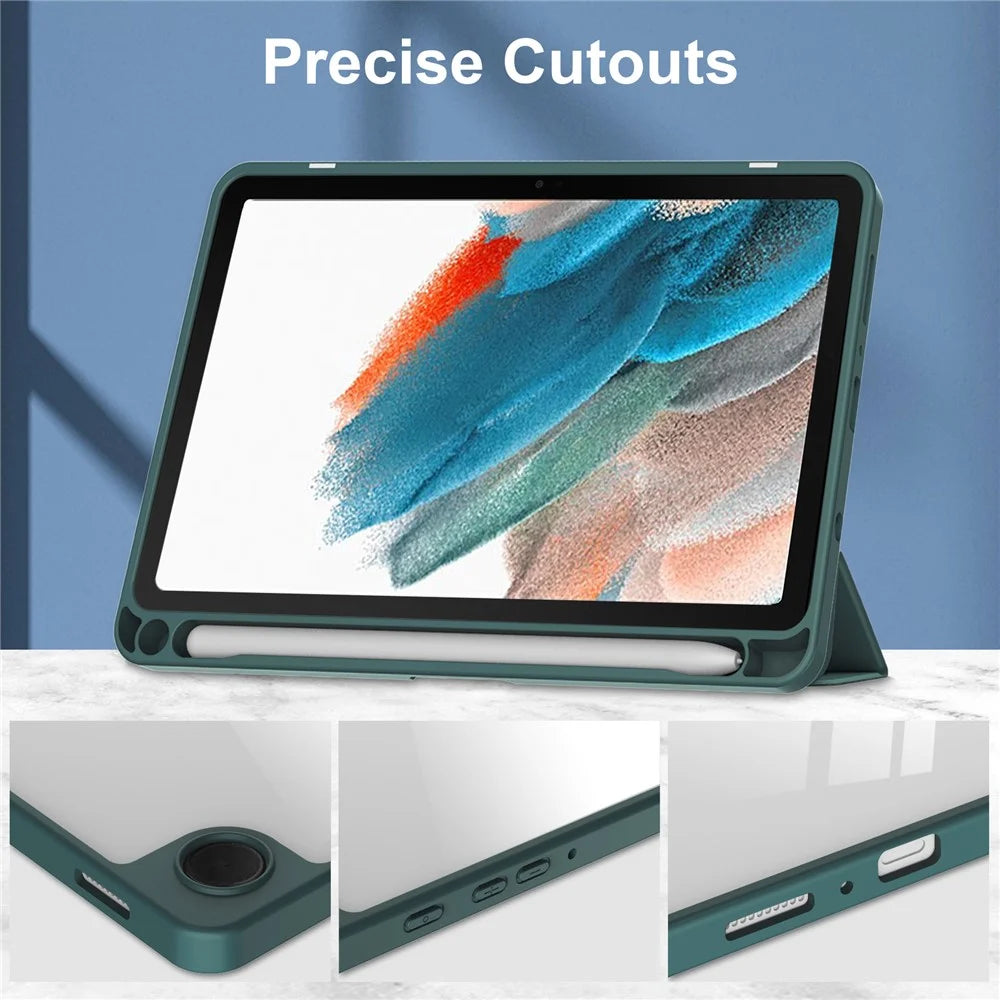 For Samsung Galaxy Tab A11 / A9 Case PU+TPU+Acrylic Clear Back Tablet Cover with Pen Slot - Green - 2