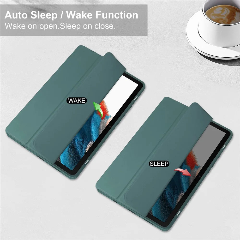 For Samsung Galaxy Tab A11 / A9 Case PU+TPU+Acrylic Clear Back Tablet Cover with Pen Slot - Green - 4