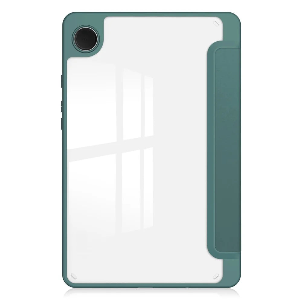 For Samsung Galaxy Tab A11 / A9 Case PU+TPU+Acrylic Clear Back Tablet Cover with Pen Slot - Green - 7