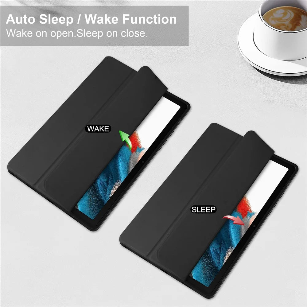 Clear Back Cover for Samsung Galaxy Tab A9+ PU+TPU+Acrylic Tablet Case with Pen Slot - Black - 2