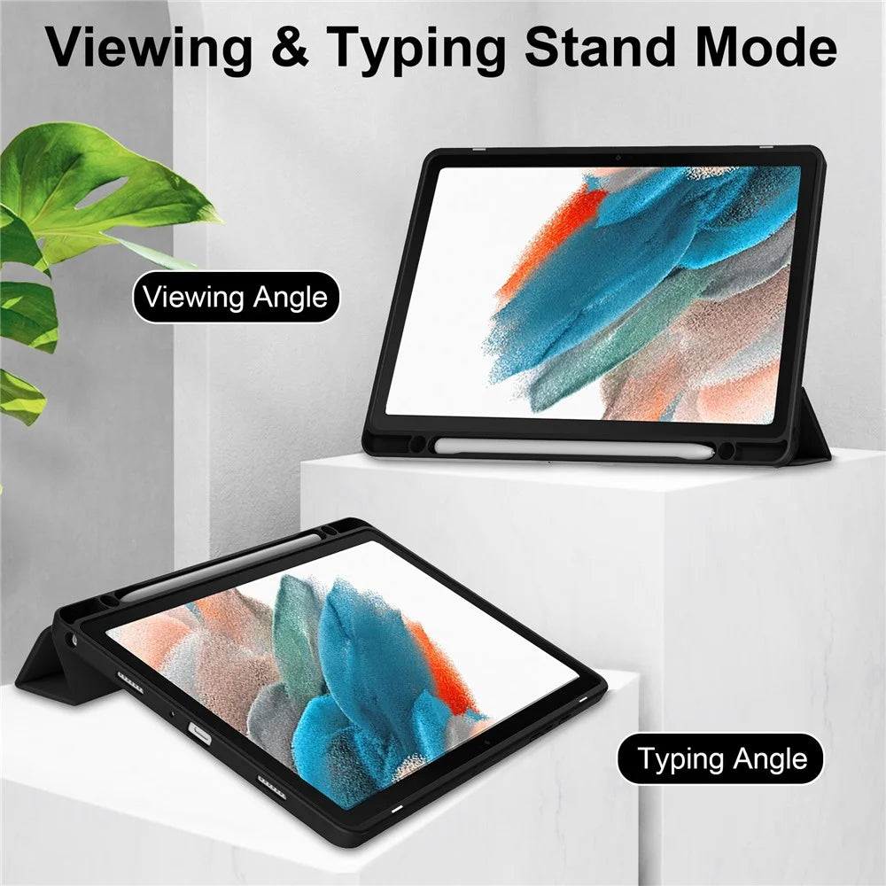 Clear Back Cover for Samsung Galaxy Tab A9+ PU+TPU+Acrylic Tablet Case with Pen Slot - Black - 3