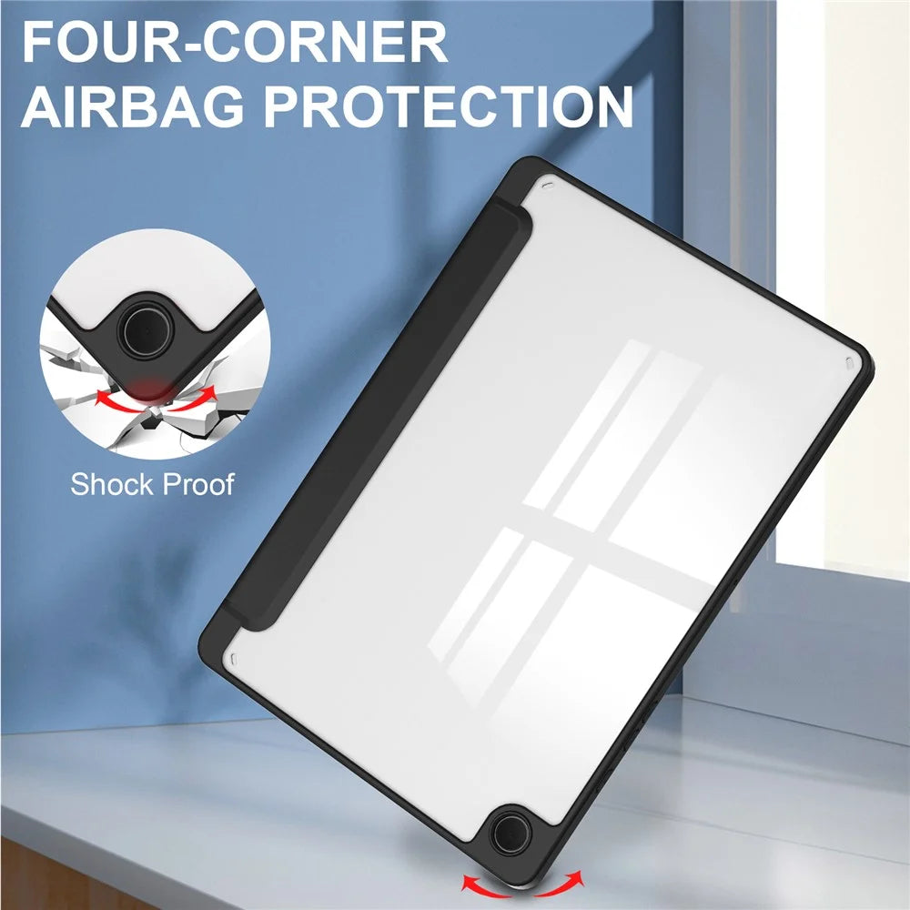 Clear Back Cover for Samsung Galaxy Tab A9+ PU+TPU+Acrylic Tablet Case with Pen Slot - Black - 6