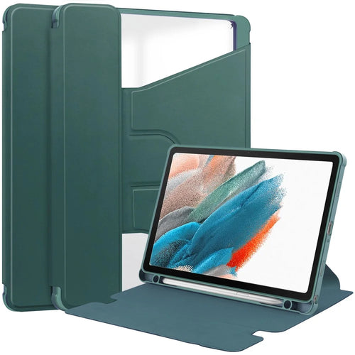 For Samsung Galaxy Tab A9+ Tablet Case 360-Degree Rotating Stand PU+Acrylic Cover (without Keyboard) - Blackish Green - 1