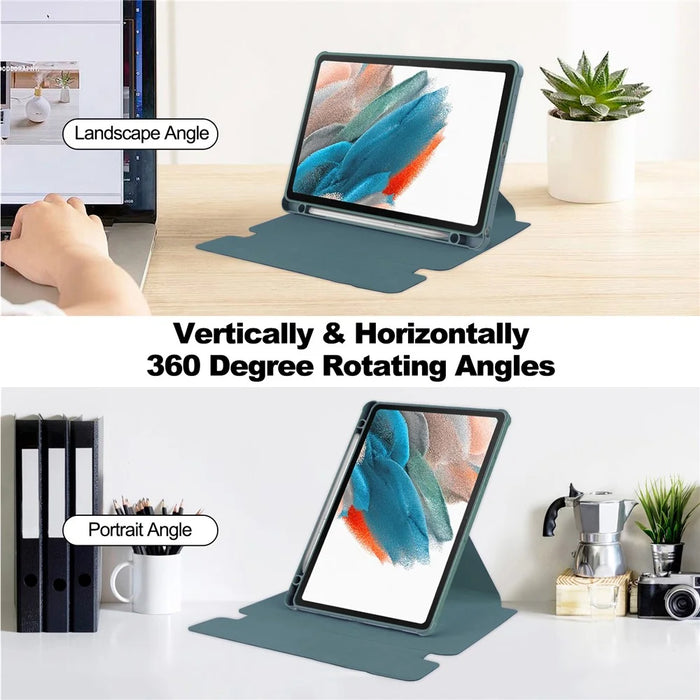 For Samsung Galaxy Tab A9+ Tablet Case 360-Degree Rotating Stand PU+Acrylic Cover (without Keyboard) - Blackish Green - 2