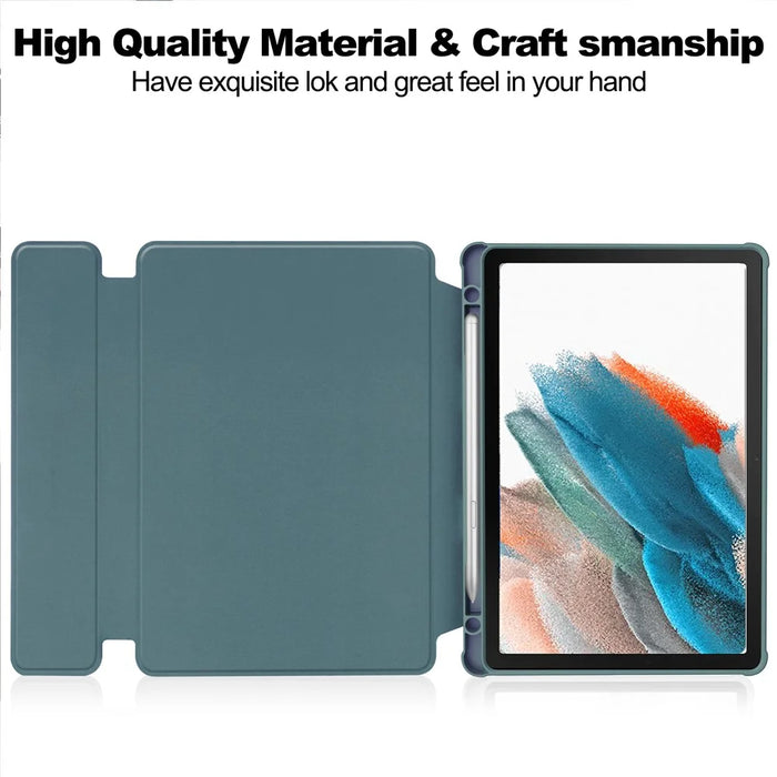 For Samsung Galaxy Tab A9+ Tablet Case 360-Degree Rotating Stand PU+Acrylic Cover (without Keyboard) - Blackish Green - 3