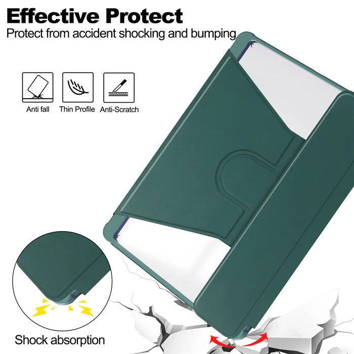 For Samsung Galaxy Tab A9+ Tablet Case 360-Degree Rotating Stand PU+Acrylic Cover (without Keyboard) - Blackish Green - 4