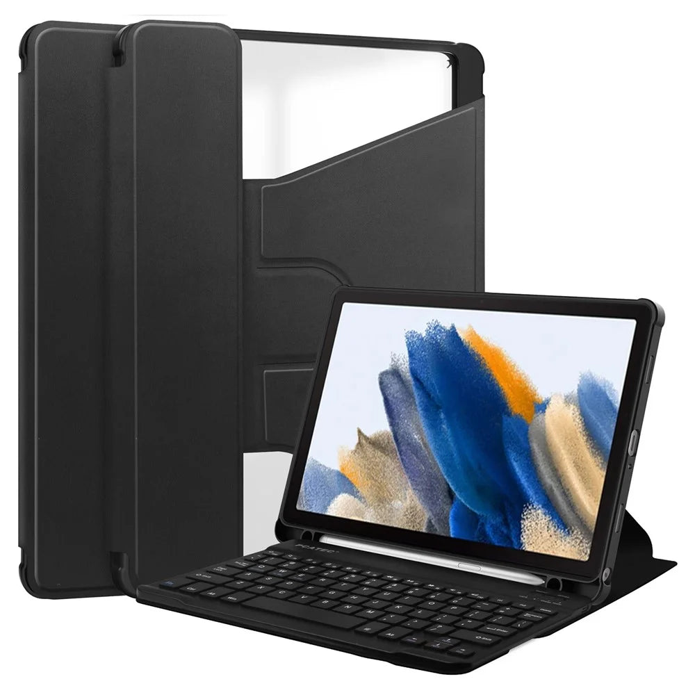 Tablet Case with Bluetooth-Compatible Keyboard for Samsung Galaxy Tab A9+ Rotating Stand PU+Acrylic Cover - Black - 1