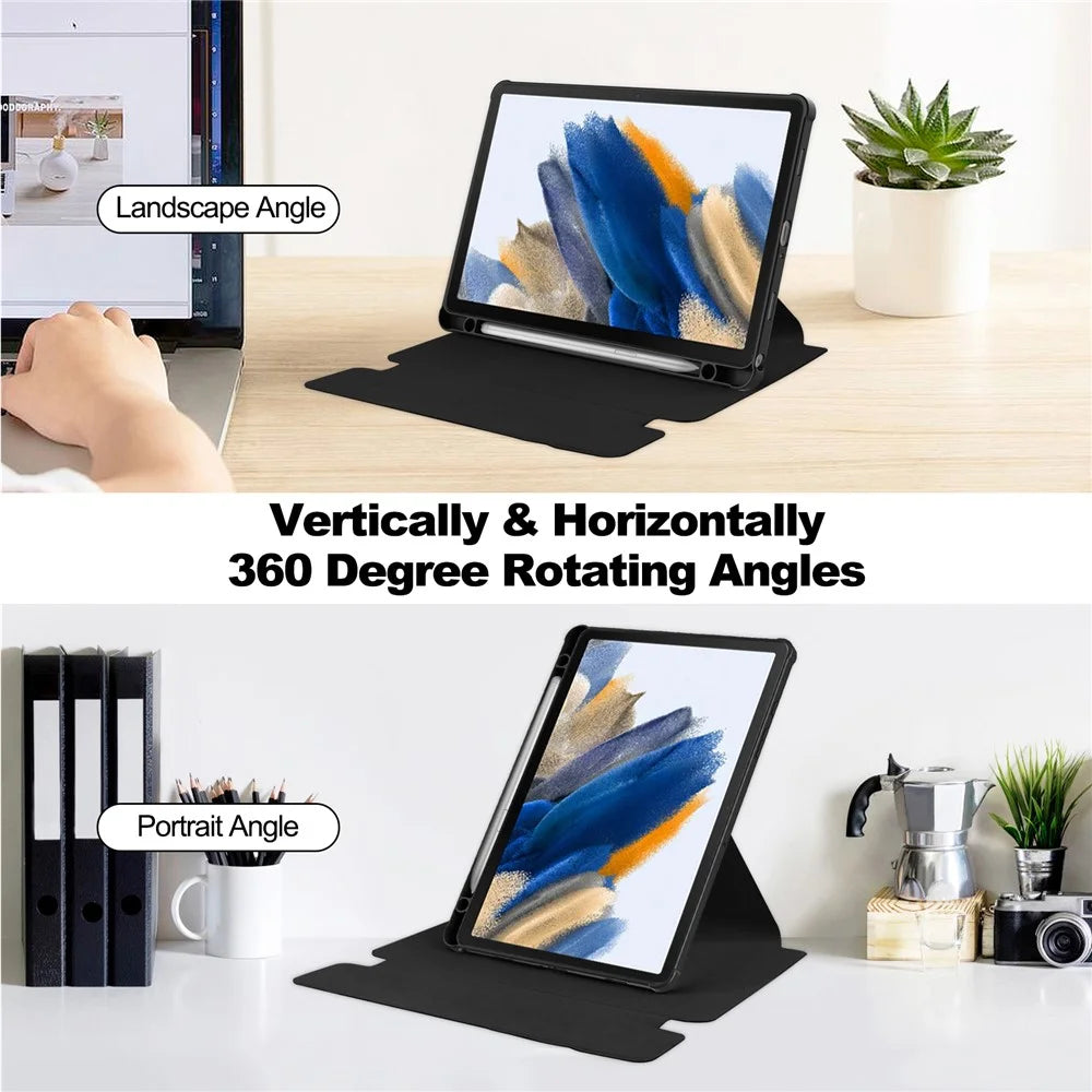 Tablet Case with Bluetooth-Compatible Keyboard for Samsung Galaxy Tab A9+ Rotating Stand PU+Acrylic Cover - Black - 2
