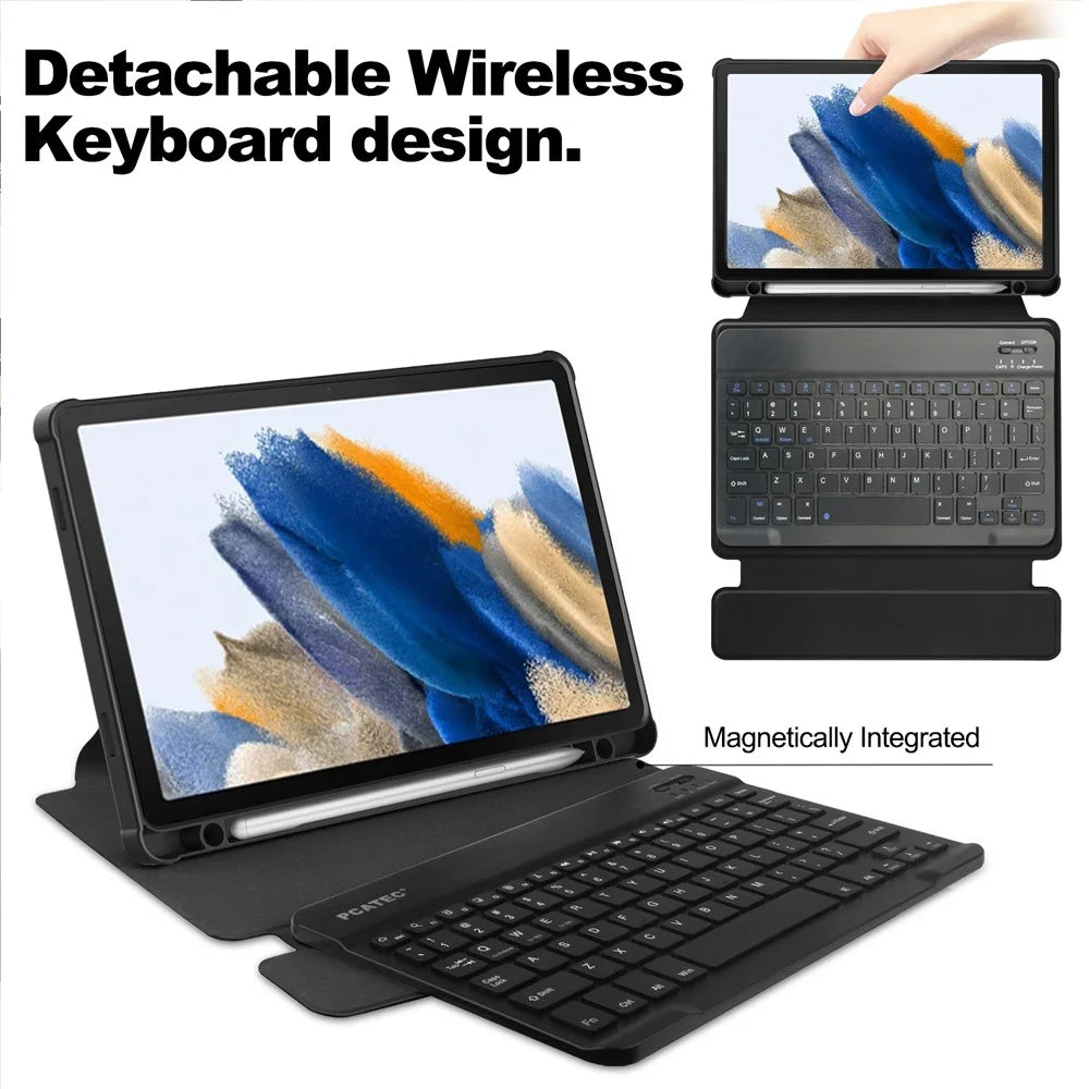 Tablet Case with Bluetooth-Compatible Keyboard for Samsung Galaxy Tab A9+ Rotating Stand PU+Acrylic Cover - Black - 3