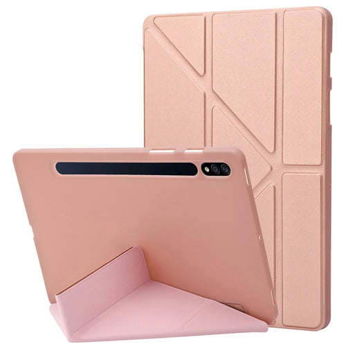 For Samsung Galaxy Tab S9+ Tablet Case Silicone + PU Leather Flip Cover with Auto Wake  /  Sleep Function - Rose Gold - 1