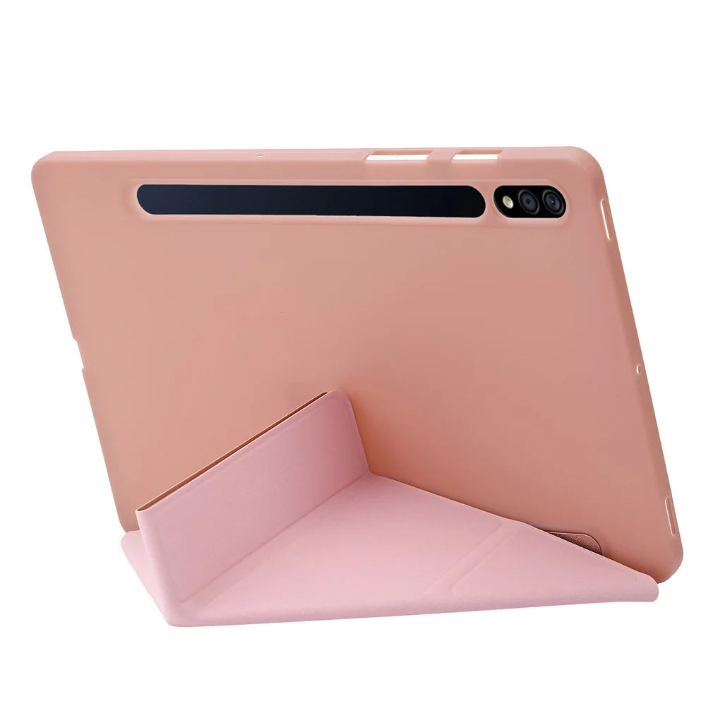For Samsung Galaxy Tab S9+ Tablet Case Silicone + PU Leather Flip Cover with Auto Wake  /  Sleep Function - Rose Gold - 2