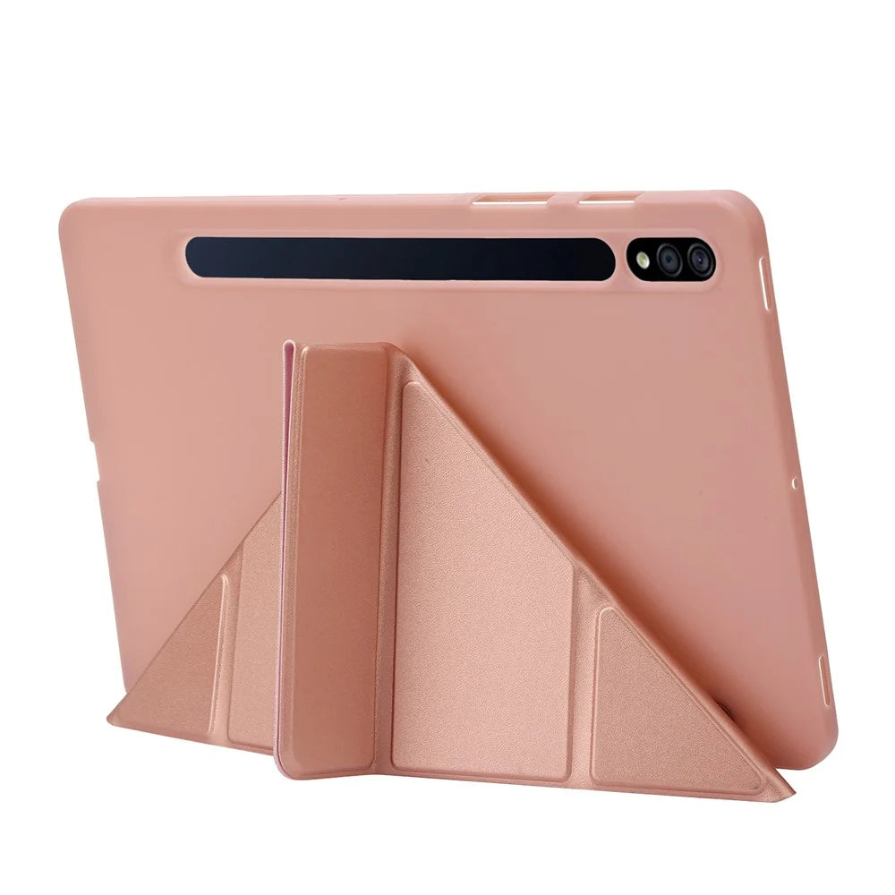 For Samsung Galaxy Tab S9+ Tablet Case Silicone + PU Leather Flip Cover with Auto Wake  /  Sleep Function - Rose Gold - 4
