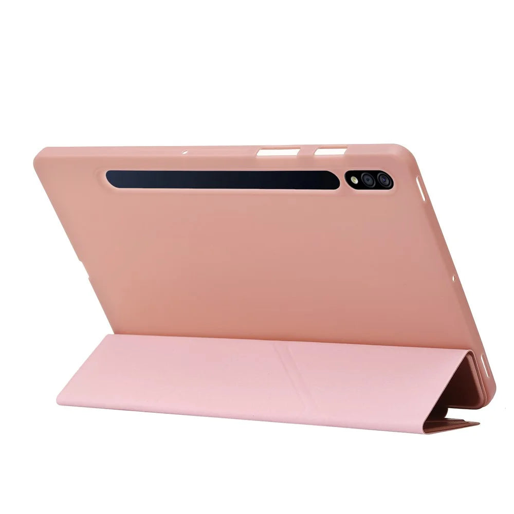 For Samsung Galaxy Tab S9+ Tablet Case Silicone + PU Leather Flip Cover with Auto Wake  /  Sleep Function - Rose Gold - 6