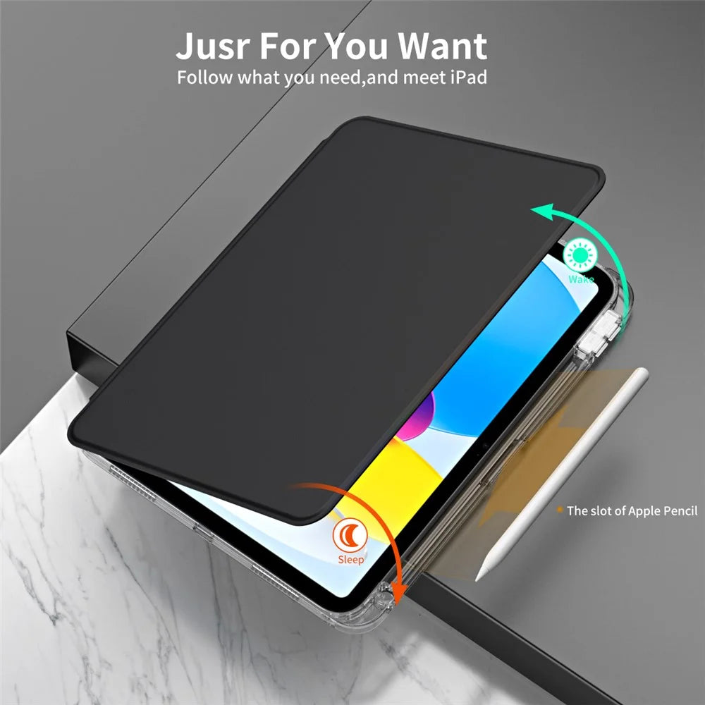 For iPad (2025) / 10.9 (2022) Protective Case PU Leather+Acrylic Rotary Kickstand Tablet Cover - Black - 2