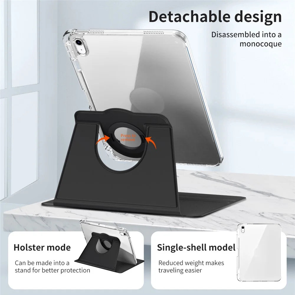 For iPad (2025) / 10.9 (2022) Protective Case PU Leather+Acrylic Rotary Kickstand Tablet Cover - Black - 5
