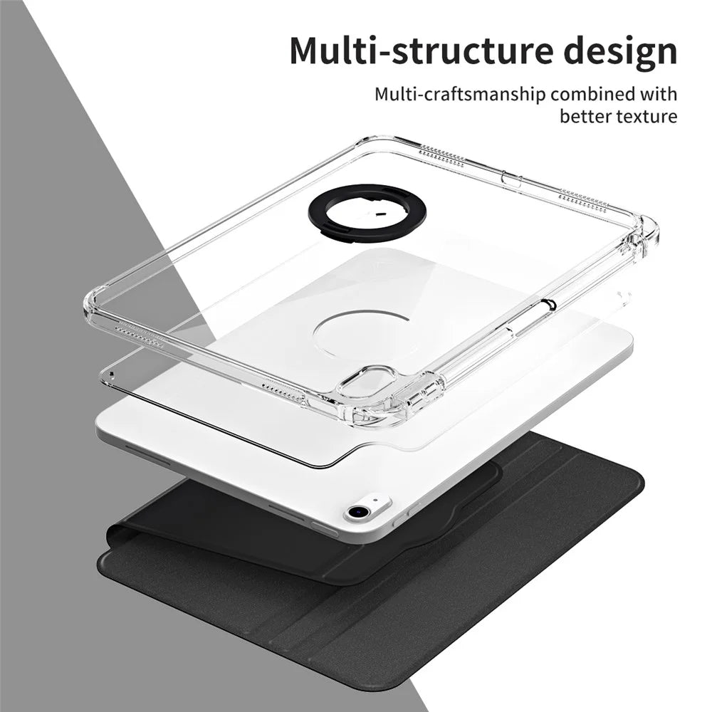 For iPad (2025) / 10.9 (2022) Protective Case PU Leather+Acrylic Rotary Kickstand Tablet Cover - Black - 6