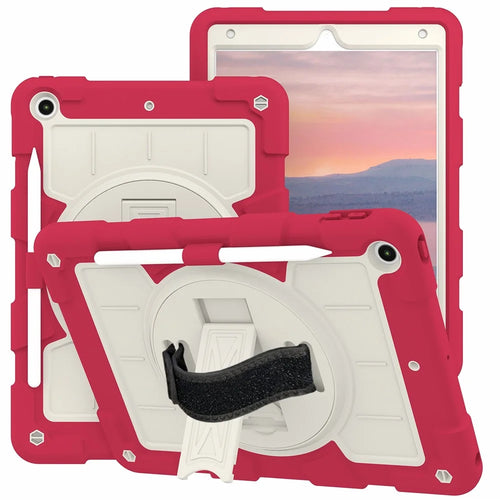 For iPad 10.2 (2021) / (2019) / (2020) TPU+PC Tablet Case Rotating Shockproof Kickstand Cover with Strap - Red - 1