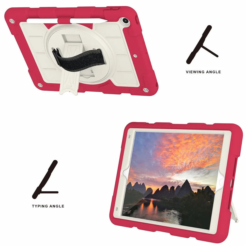 For iPad 10.2 (2021) / (2019) / (2020) TPU+PC Tablet Case Rotating Shockproof Kickstand Cover with Strap - Red - 2