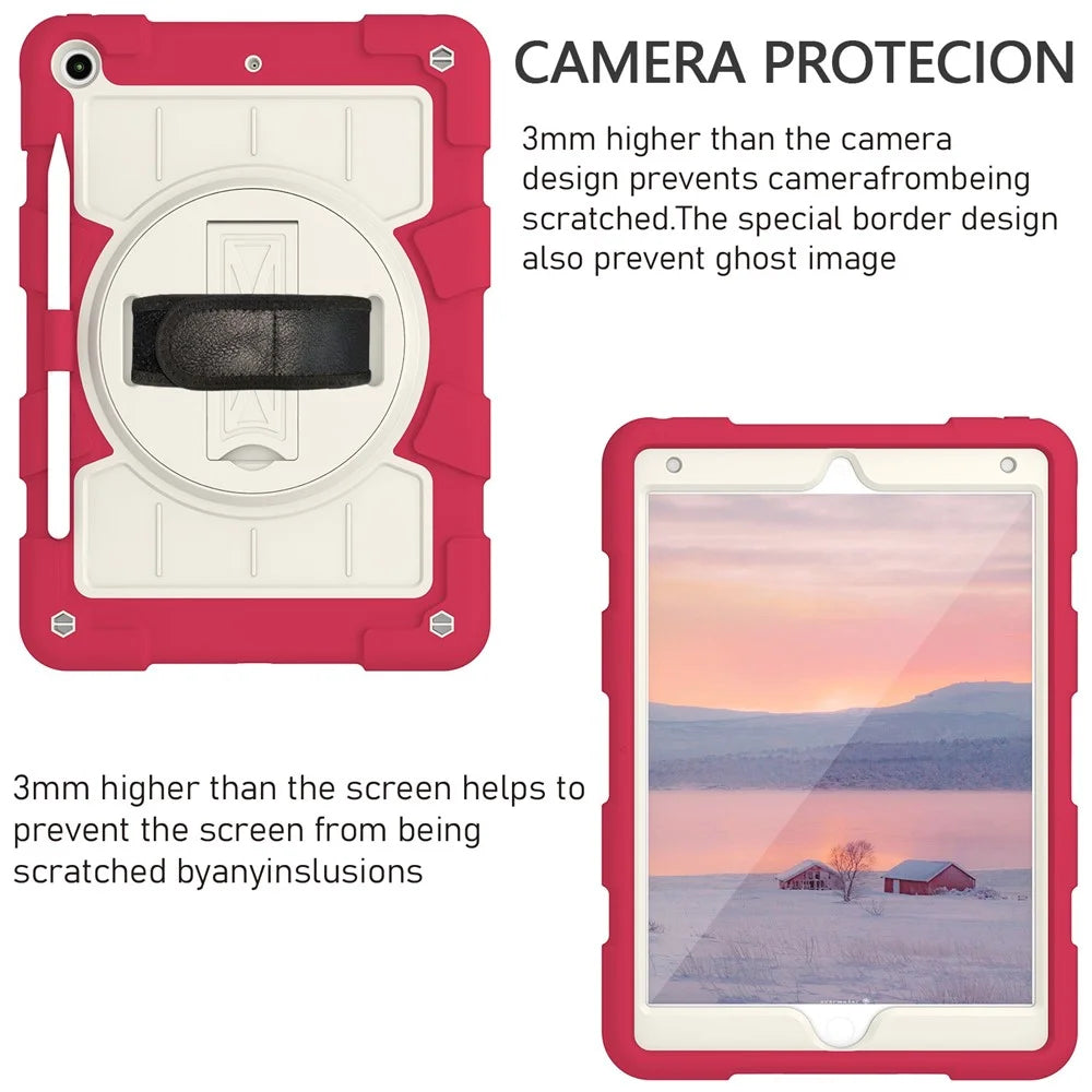For iPad 10.2 (2021) / (2019) / (2020) TPU+PC Tablet Case Rotating Shockproof Kickstand Cover with Strap - Red - 4