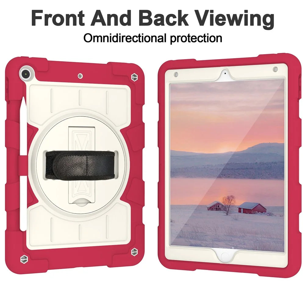 For iPad 10.2 (2021) / (2019) / (2020) TPU+PC Tablet Case Rotating Shockproof Kickstand Cover with Strap - Red - 5