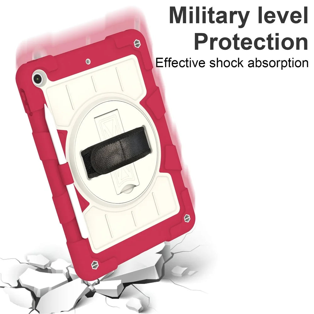 For iPad 10.2 (2021) / (2019) / (2020) TPU+PC Tablet Case Rotating Shockproof Kickstand Cover with Strap - Red - 6