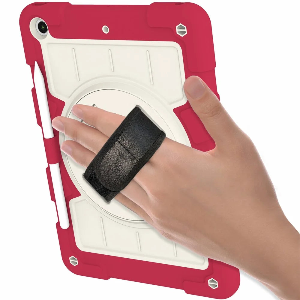 For iPad 10.2 (2021) / (2019) / (2020) TPU+PC Tablet Case Rotating Shockproof Kickstand Cover with Strap - Red - 7