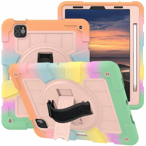 For iPad Pro 11-inch (2018) / (2020) / (2021) / (2022) / Air (2020) / (2022) Tablet Case Anti-Drop Kickstand TPU+PC Cover - Colorful Gold - 1