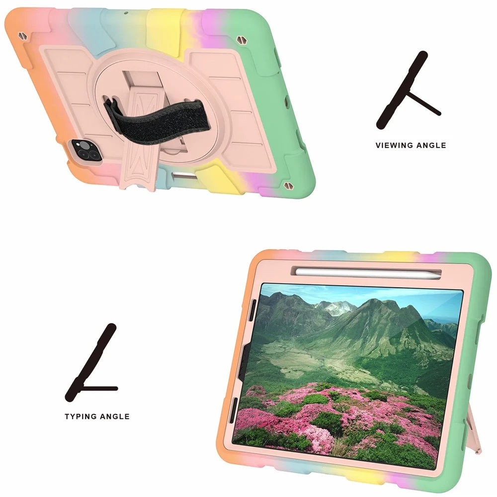 For iPad Pro 11-inch (2018) / (2020) / (2021) / (2022) / Air (2020) / (2022) Tablet Case Anti-Drop Kickstand TPU+PC Cover - Colorful Gold - 2