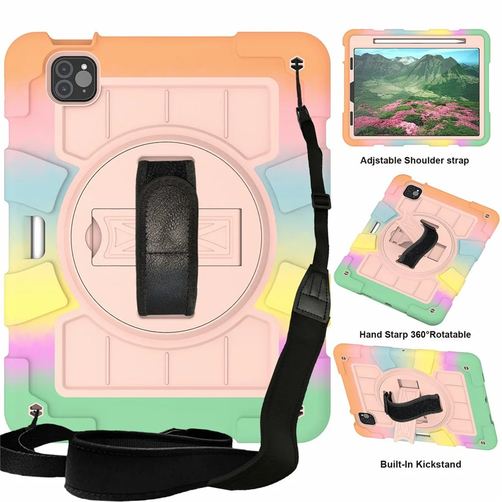 For iPad Pro 11-inch (2018) / (2020) / (2021) / (2022) / Air (2020) / (2022) Tablet Case Anti-Drop Kickstand TPU+PC Cover - Colorful Gold - 3