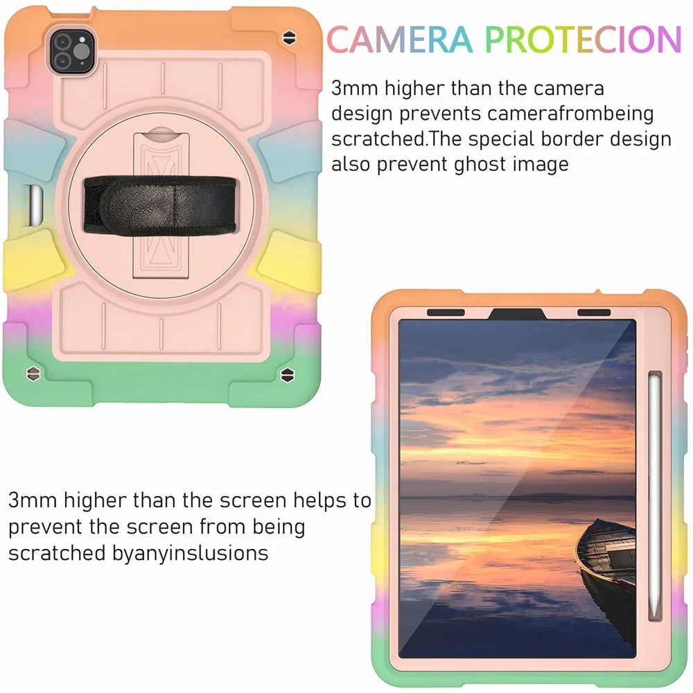 For iPad Pro 11-inch (2018) / (2020) / (2021) / (2022) / Air (2020) / (2022) Tablet Case Anti-Drop Kickstand TPU+PC Cover - Colorful Gold - 4