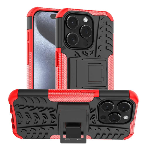 For iPhone 15 Pro Max Case Kickstand PC+TPU Anti-slip Phone Cover - Red - 1