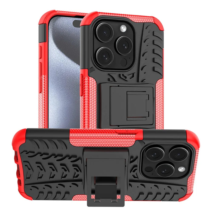 For iPhone 15 Pro Max Case Kickstand PC+TPU Anti-slip Phone Cover - Red - 1
