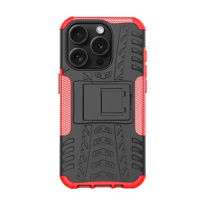 For iPhone 15 Pro Max Case Kickstand PC+TPU Anti-slip Phone Cover - Red - 2