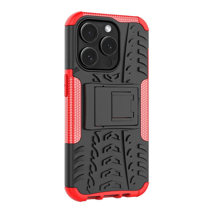 For iPhone 15 Pro Max Case Kickstand PC+TPU Anti-slip Phone Cover - Red - 3