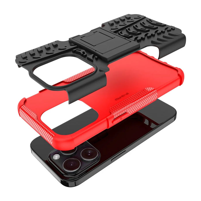 For iPhone 15 Pro Max Case Kickstand PC+TPU Anti-slip Phone Cover - Red - 6