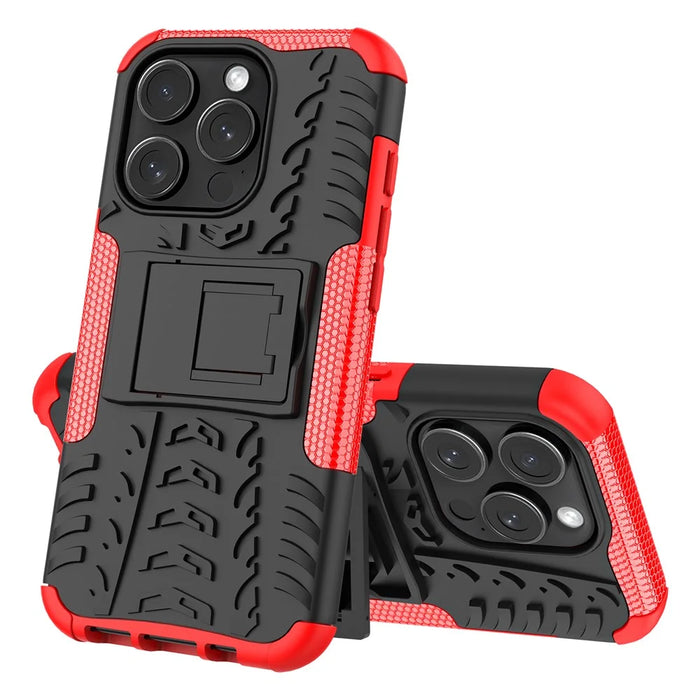 For iPhone 15 Pro Max Case Kickstand PC+TPU Anti-slip Phone Cover - Red - 7